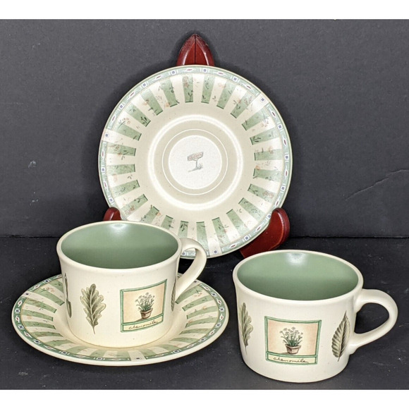 Pfaltzgraff Naturewood Cup and Saucer SET OF 2 Garden Herb Birdhouse 8 oz ea - Picture 1 of 10